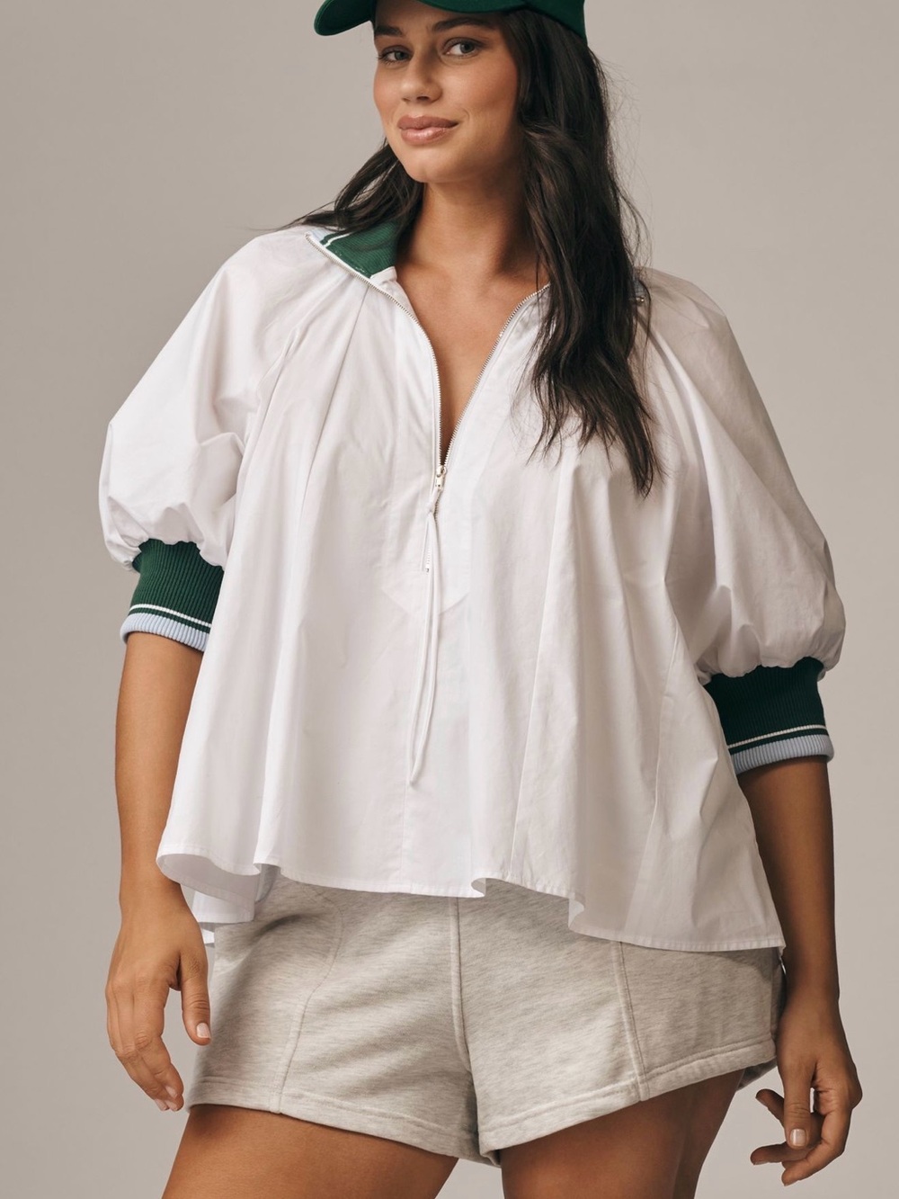 Anthropologie White Popover with Green Trim - Picture 5 of 6